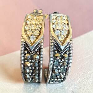 Sterling Silver SLC 925 Thailand Marcasite Hoop Earrings AS IS READ